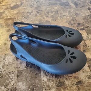 Crocs Taylor Women Sz 8 Shoes Black SlipOn Comfort Slingback Ballet Flats Office